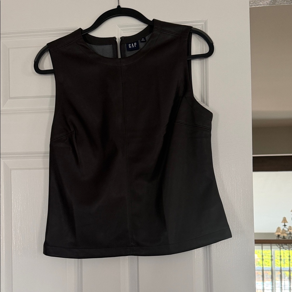 GAP Black Faux Leather Sleeveless Shell Top
